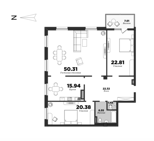 NEVA HAUS, 3 bedrooms, 143.25 m² | planning of elite apartments in St. Petersburg | М16